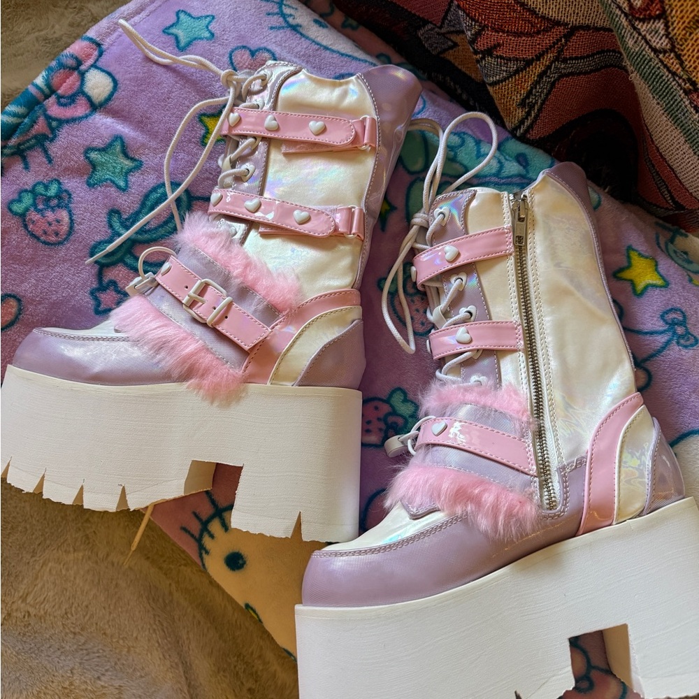 Pink and White Platform Boots